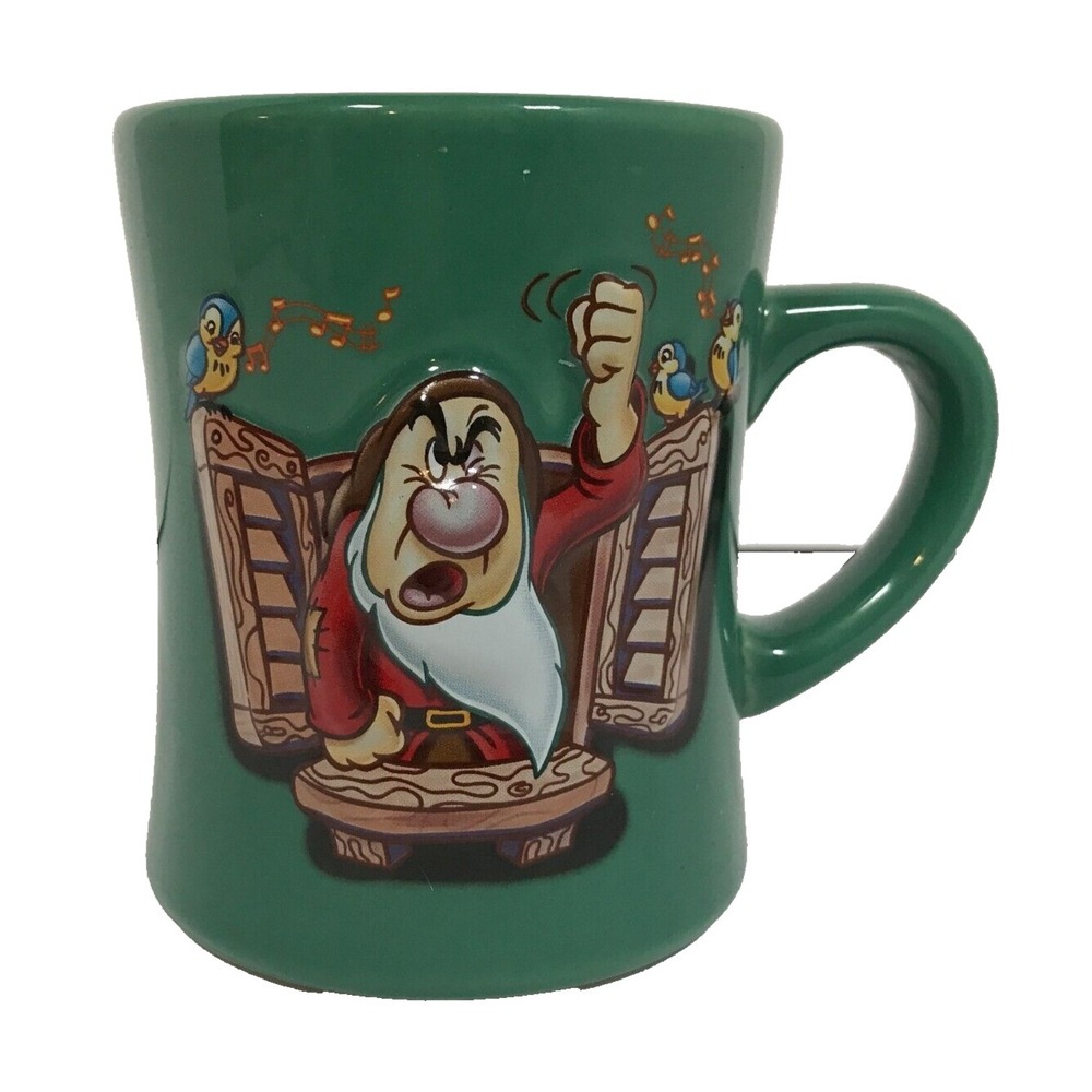 Disney‎ Grumpy Home Sweet Home Embossed 3D Front Back Green 12 oz Coffee Tea Mug